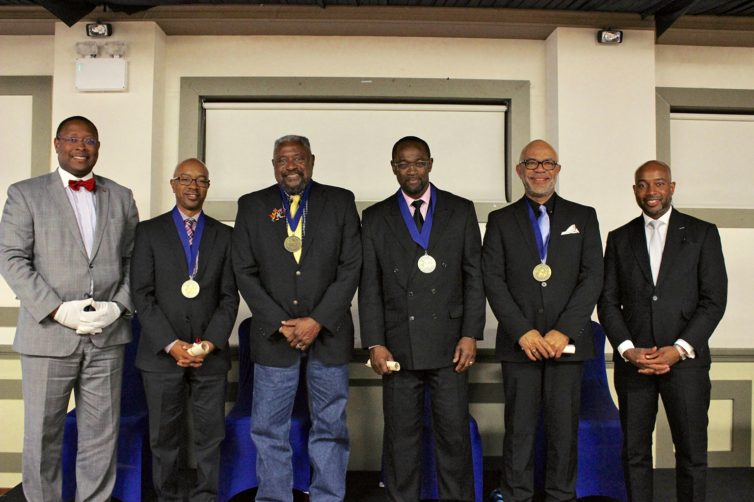 The 2018 recipients of the Warrior Award with Colloquium Co-Chairs Drs. Jerlando F. L. Jackson and James L. Moore III. Dean Watson is second from right.