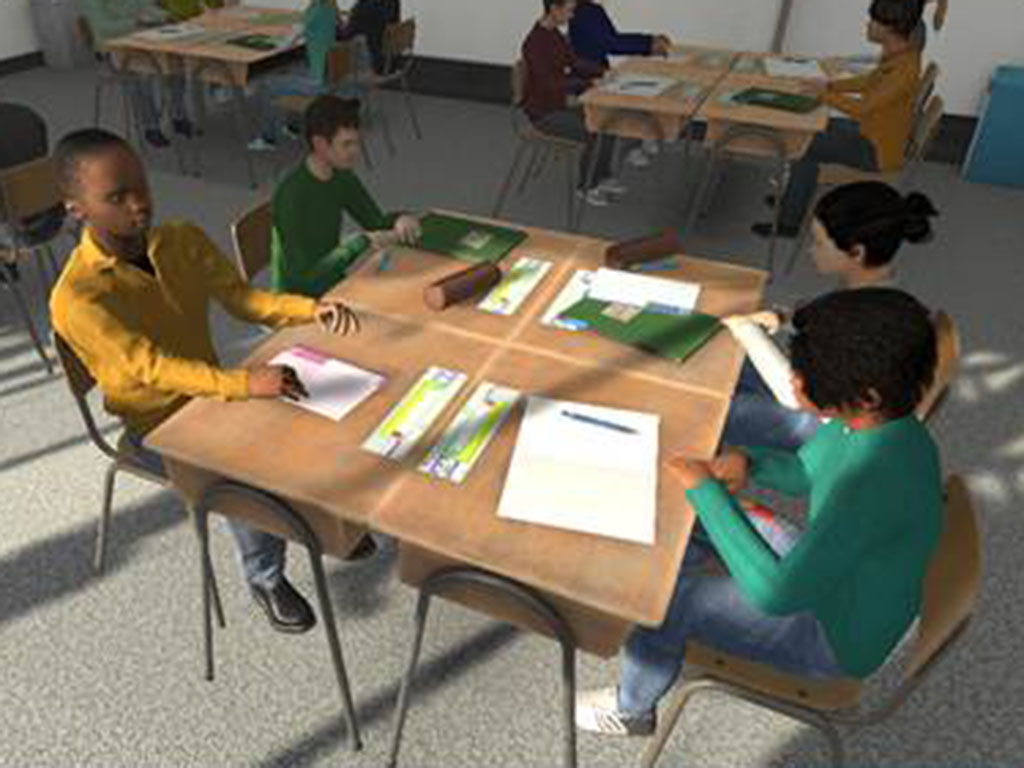 A screenshot from the virtual reality classroom