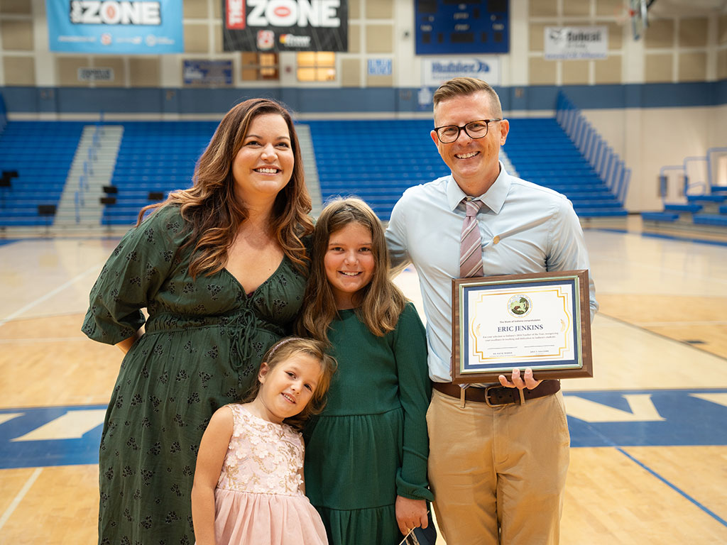 2023 Indiana Teacher of the Year Eric Jenkins with his familiy