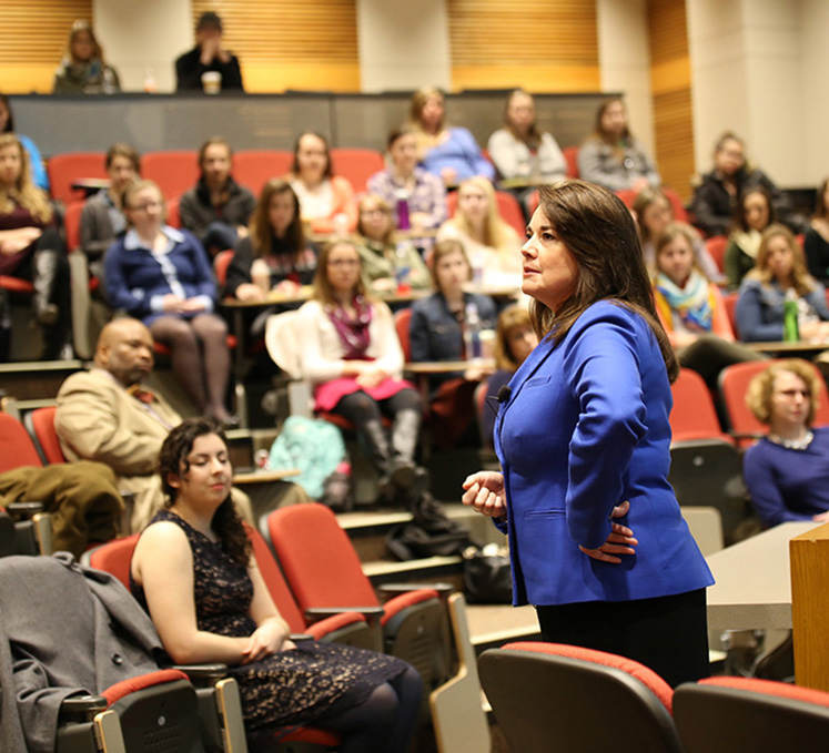 Shanna Peeples takes questions from the audience after her talk at the School of Education auditorium