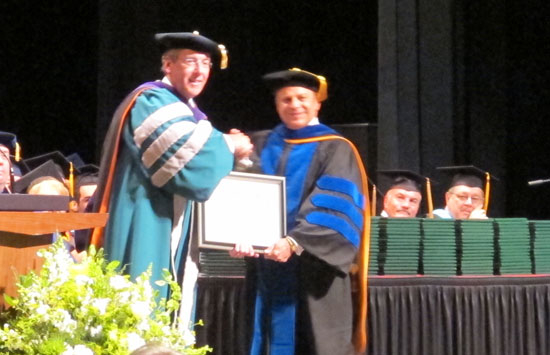 Gonzalez receives an Ivy Tech honorary degree from Ivy Tech President Tom Snyder