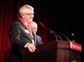 George Kuh speaks after being awarded the IU President's Medal.