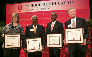 The IU School of Education 2014 Distinguished Alumni Award recipients, (L-R), Jann Keenan, Stanley Warren, Shaun Harper, and Dick Bishop.