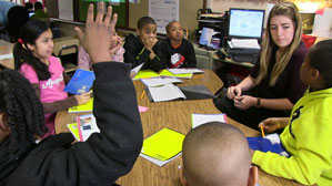 Elementary students in Indianapolis participate in a reading group.