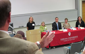 Suzznne Eckes takes a question during the law panel of the 2012 Education Leadership Summer Conference.