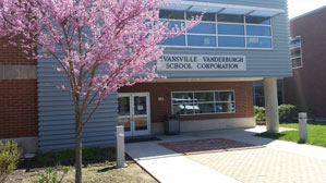 The main administration building of the Evansville Vanderburgh Community School Corp.