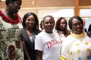 Some of the South Sudan scholars during a reception last week, from left, Nyawir Mayen, Viola Abango, Akwero Obwoya and Elizabeth Elario. All are seeking a master's in secondary education.