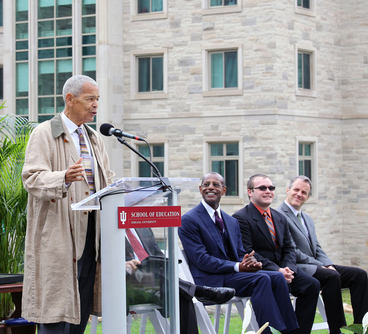Julian Bond makes remarks during the launch ceremony for the Inspire, LLC.