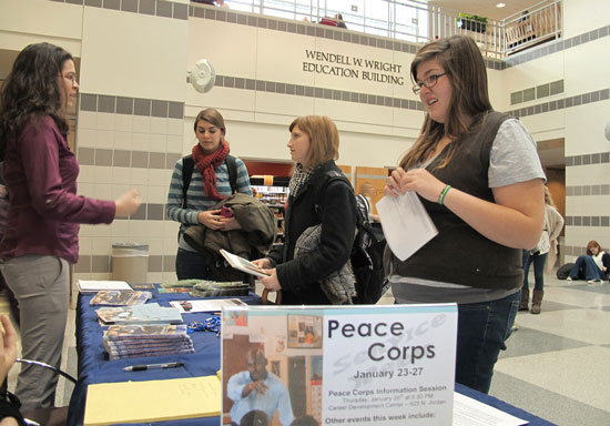 Laura Fonseca, regional recruiter for the Peace Corps, visits with IU School of Education students about the Master's International Peace Corps program