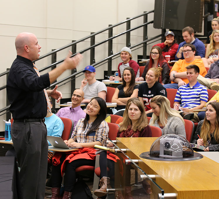 Matt Ehresman, teacher at Center Grove Middle School in Greenwood, IN, speaks to students.