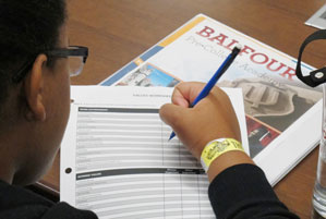 A Balfour Scholar participating in a "values" session on Monday, July 22, 2013.