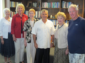 The School of Education Class of 1963 committee members meet with Dean Gonzalez (left to right:  Erdine Simic, Martha Street, Shirley Gut, Dean Gerardo Gonzalez, Sandra Moberly, and Ron Hancock).