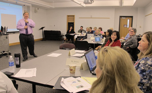 Kelley School faculty member Carl Briggs leads a session with the Effective Leadership Academy cohort.