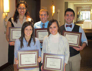 The students receiving awards from IACTE are, in back L-R, Danilsa Andujar, Adam Samuels, and Michael Lathery; in front, L-R, Maia Snyder and Kayli Struckel.