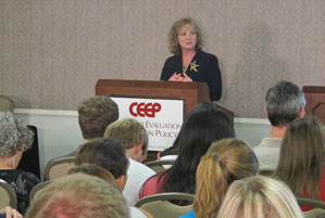 Indiana Superintendent of Public Instruction Glenda Ritz speaking at the CEEP Policy Chat on Sept. 9, 2013